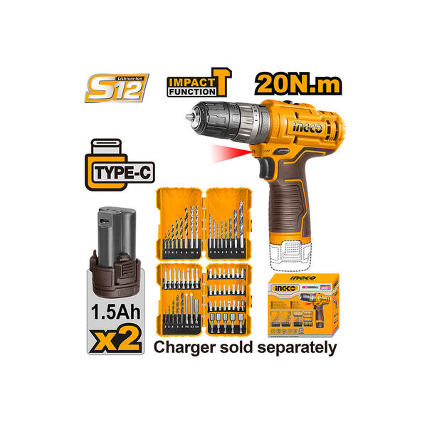 ელექტრო ხრახნდამჭერი კომპლექტში 12V/1.5Ah Li-ion Proline INGCO (COSLI23114)