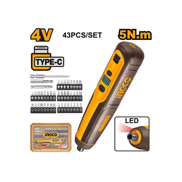 ელექტრო ხრახნდამჭერი კომპლექტში 4V Li-Ion (CSDLI04062) INGCO