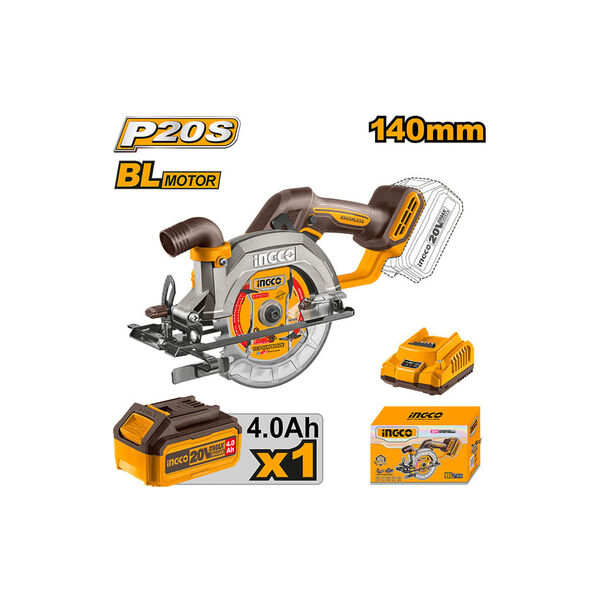 ცირკული ხერხი 140მმ 20Vx4Ah Li-Ion Proline INGCO (CSLI14021)