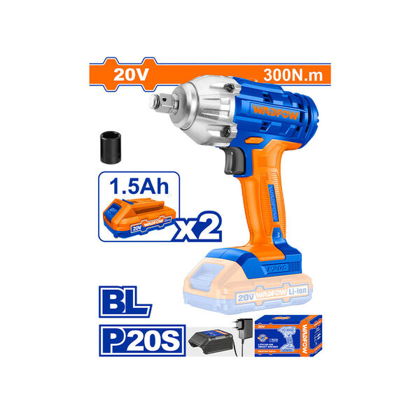 უნახშირო ელექტრო ქანჩის მოსახსნელი 20V-300NM Lithium-Ion (WCD1512) WADFOW