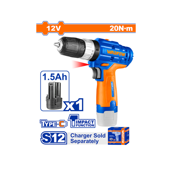 ელექტრო ხრახნდამჭერი ჩაქუჩით Li-Ion 12V USB-Type-C (WCDS540) WADFOW
