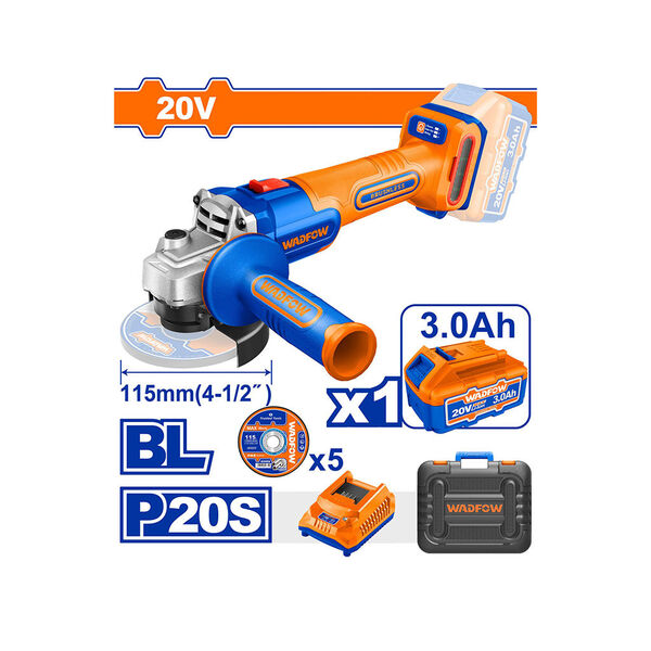 უნახშირო კუთხსახეხი 20 V 115 მმ (WLAP522) Lithium-Ion WADFOW
